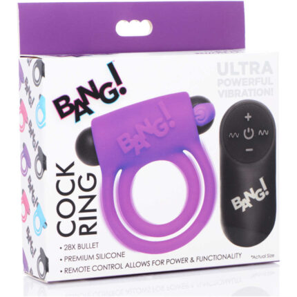 Remote Control 28X Vibrating Cock Ring and Bullet - Purple - Image 6
