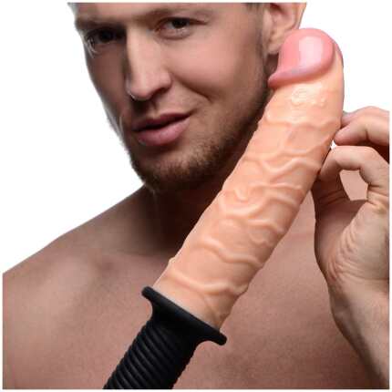 The Curved Dicktator 13 Mode Vibrating Giant Dildo Thruster - Flesh - Image 6