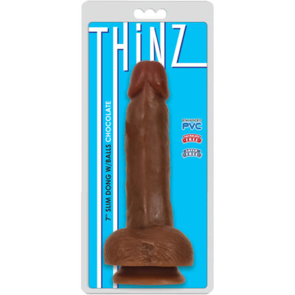 Thinz 7 Inch Slim Dildo with Balls - Dark - Image 3