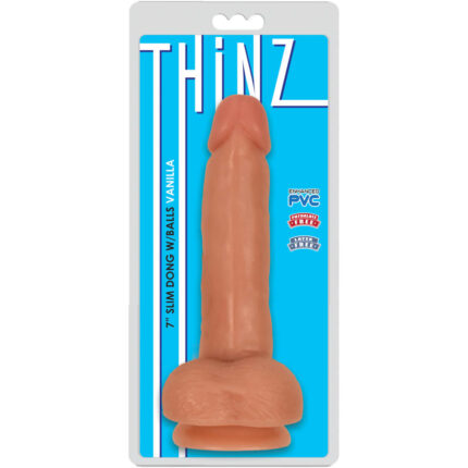 Thinz 7 Inch Slim Dildo with Balls - Light - Image 3