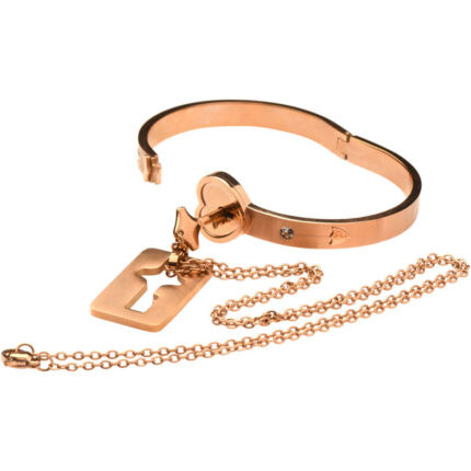 Cuffed Locking Bracelet and Key Necklace - Rose Gold - Image 8